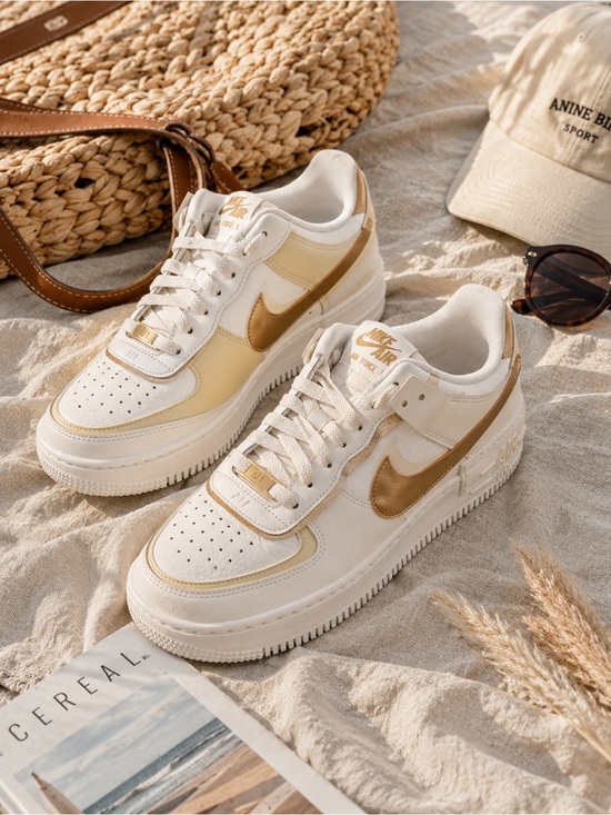 Nike Shoes - Nike Air Force 1 ‘07 White Gold Metallic Low Top Sneakers Women’s Size 10